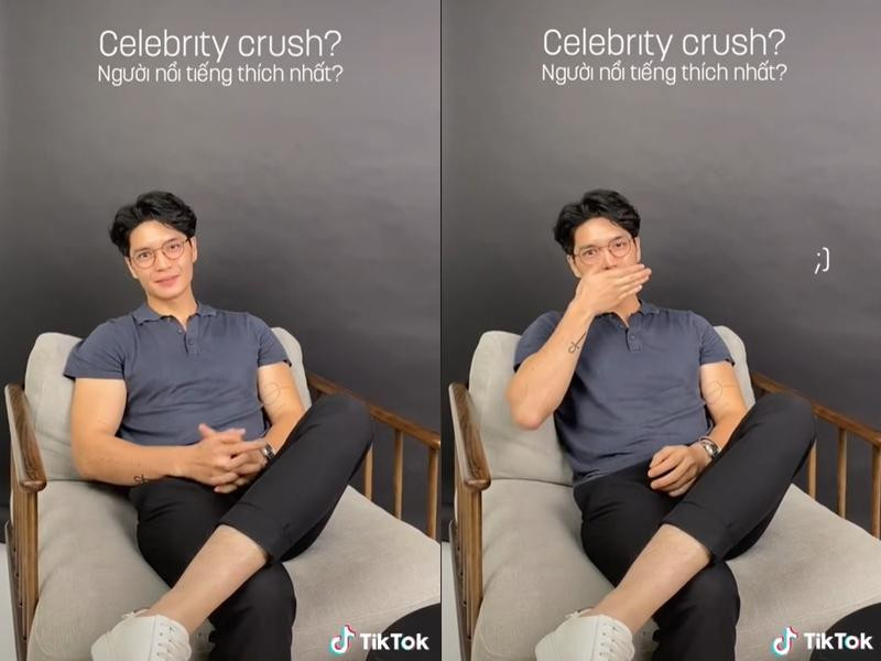 Huy Trần có biểu cảm đáng yêu khi trả lời câu hỏi "Người nổi tiếng yêu thích nhất". Huy Trần có biểu cảm đáng yêu khi trả lời câu hỏi "Người nổi tiếng yêu thích nhất".