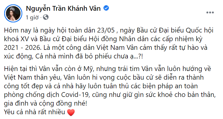 Chia sẻ của mới nhất của Hoa hậu Khánh Vân.