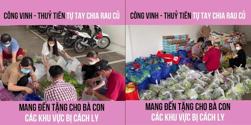 Cặp sao cùng người thân tự tay chuẩn bị nhu yếu phẩm gửi đến người dân mỗi ngày. Cặp sao cùng người thân tự tay chuẩn bị nhu yếu phẩm gửi đến người dân mỗi ngày.