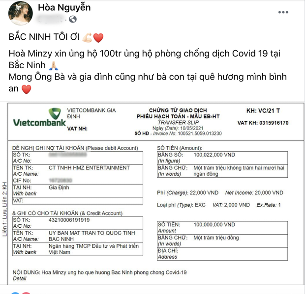 Nữ ca sĩ ủng hộ 100 triệu đồng cho quê nhà Bắc Ninh. Nữ ca sĩ ủng hộ 100 triệu đồng cho quê nhà Bắc Ninh.