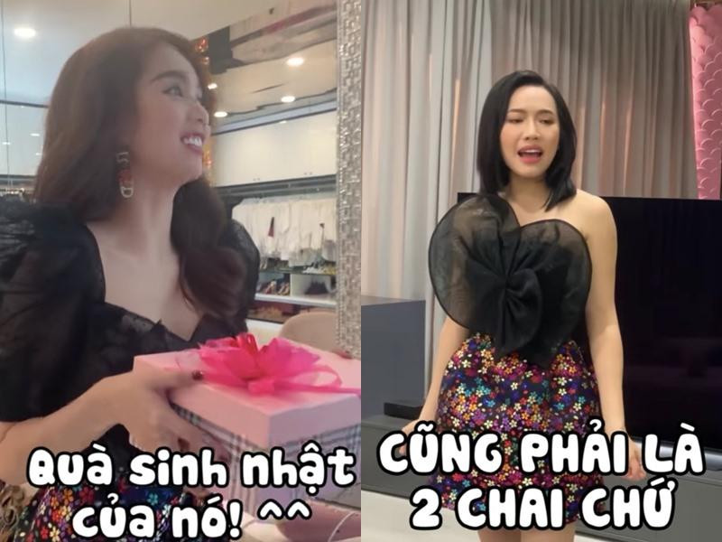 Biểu cảm hài hước của Diệu Nhi khi được đàn chị tặng quà. Biểu cảm hài hước của Diệu Nhi khi được đàn chị tặng quà.