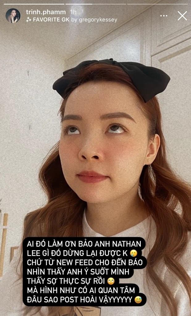 YouTuber Trinh Phạm nhắc đến Nathan Lee trên IG Story.