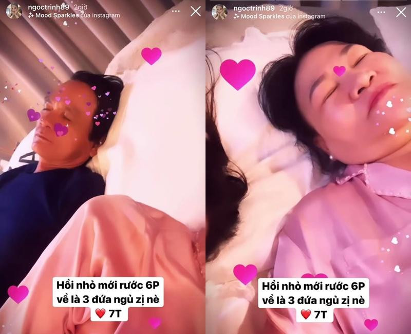 Ngọc Trinh hạnh phúc khi được nằm giữa bố mẹ như ngày nhỏ.