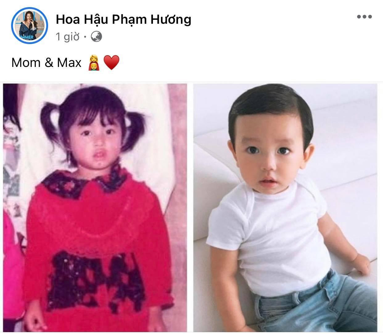 Hoa hậu Phạm Hương so sánh ảnh thơ ấu của mình với con trai Max. Hoa hậu Phạm Hương so sánh ảnh thơ ấu của mình với con trai Max.