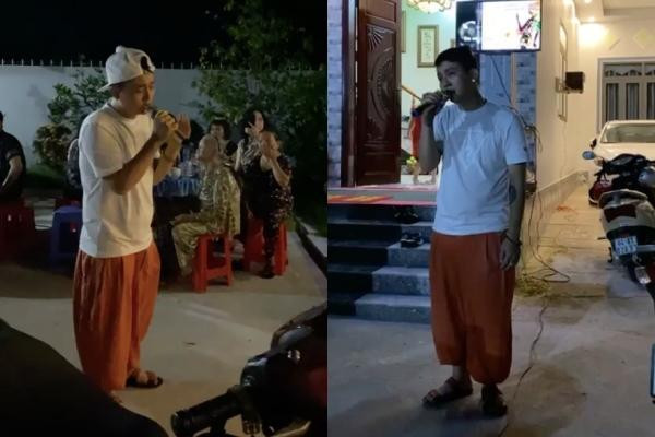 Hoài Lâm hát trong một buổi tiệc tại quê nhà.