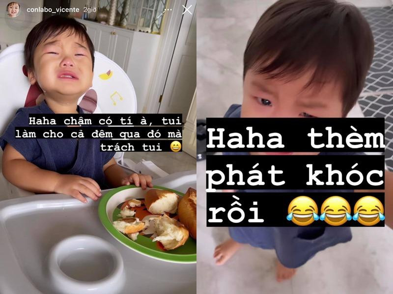 Hòa Minzy chia sẻ khoảnh khắc con trai khóc lớn vì phải chờ bánh mì. Hòa Minzy chia sẻ khoảnh khắc con trai khóc lớn vì phải chờ bánh mì.