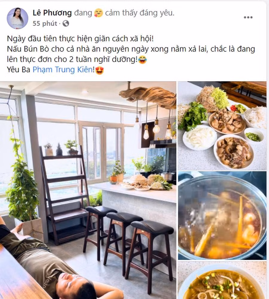 Diễn viên Lê Phương nấu bún bò, lên thực đơn cho 2 tuần "nghỉ dưỡng" sắp tới.