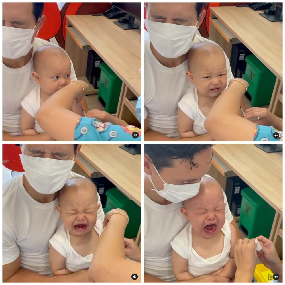 Leon khóc lớn, bố Kim Lý cũng nhăn nhó theo. Leon khóc lớn, bố Kim Lý cũng nhăn nhó theo.