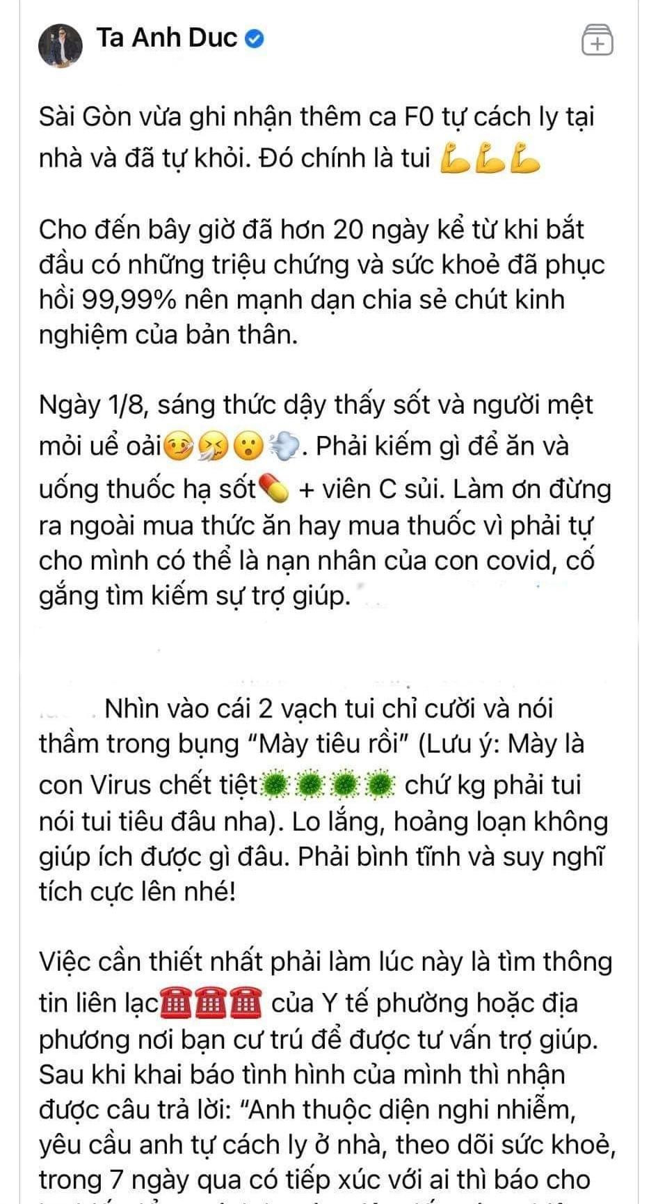 Nam diễn viên sinh năm 1987 chia sẻ thông tin bị nhiễm COVID-19 trên trang cá nhân. Nam diễn viên sinh năm 1987 chia sẻ thông tin bị nhiễm COVID-19 trên trang cá nhân.