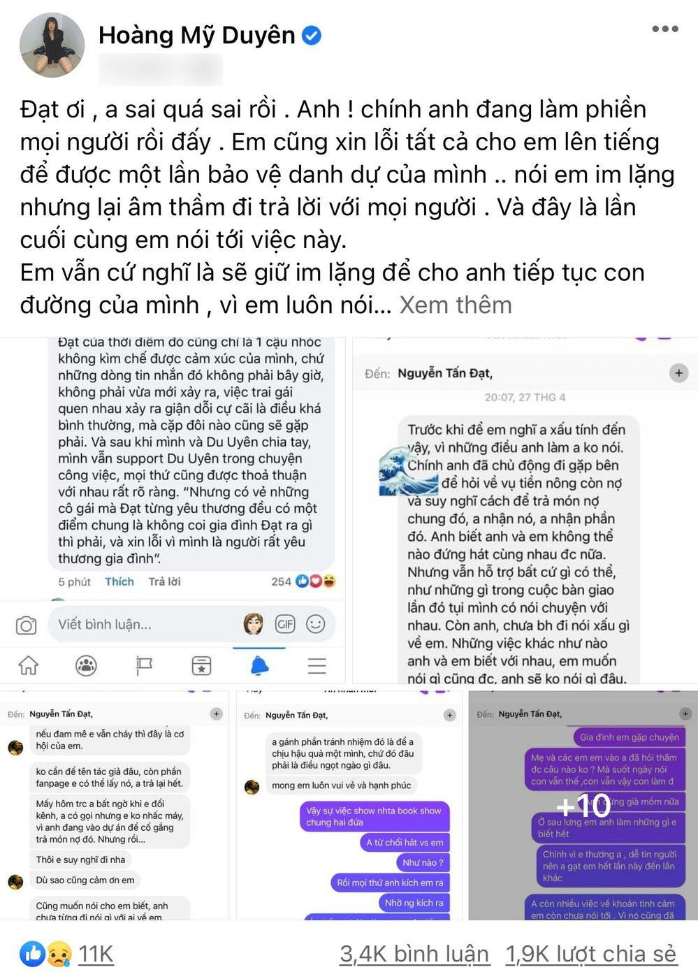 Đăng tải mới nhất của Du Uyên liên quan đến lùm xùm với Đạt G.