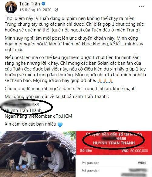 Bài đăng kêu gọi ủng hộ của nam diễn viên từ năm 2020.