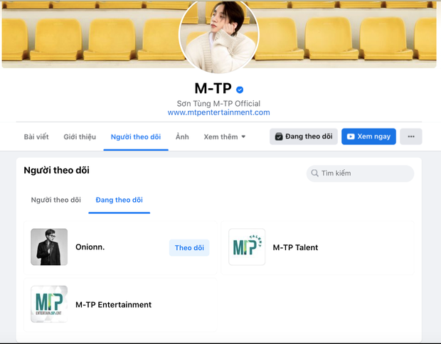 Sơn Tùng cũng chỉ follow hai fanpage của công ty và producer "gà nhà" Onion. Sơn Tùng cũng chỉ follow hai fanpage của công ty và producer "gà nhà" Onion.