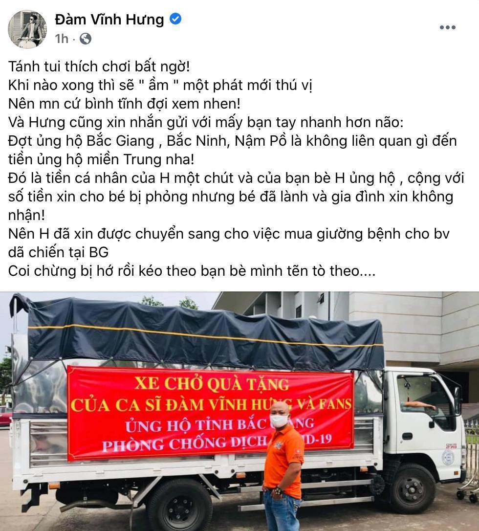 Ca sĩ Đàm Vĩnh Hưng gửi quà cho Bắc Giang - hiện đang là tâm dịch COVID-19 tại Việt Nam. Ca sĩ Đàm Vĩnh Hưng gửi quà cho Bắc Giang - hiện đang là tâm dịch COVID-19 tại Việt Nam.