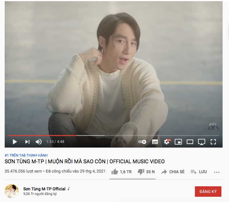 Kênh YouTube đạt 9,6 triệu người theo dõi của Sơn Tùng. Kênh YouTube đạt 9,6 triệu người theo dõi của Sơn Tùng.