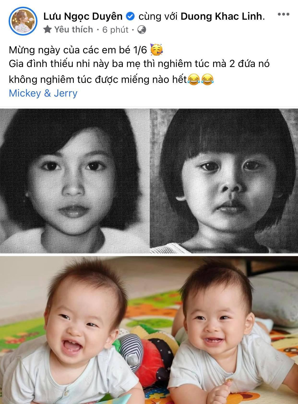 Sara Lưu so sánh hình ảnh ngày bé siêu nghiêm túc của mình và ông xã Dương Khắc Linh, trái ngược với độ "toe toét" của hai nhóc tì Mickey và Jerry hiện tại. Sara Lưu so sánh hình ảnh ngày bé siêu nghiêm túc của mình và ông xã Dương Khắc Linh, trái ngược với độ "toe toét" của hai nhóc tì Mickey và Jerry hiện tại.