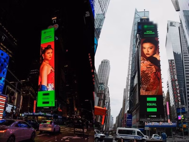 Banner quảng cáo của Bích Phương và Hoàng Thùy Linh.