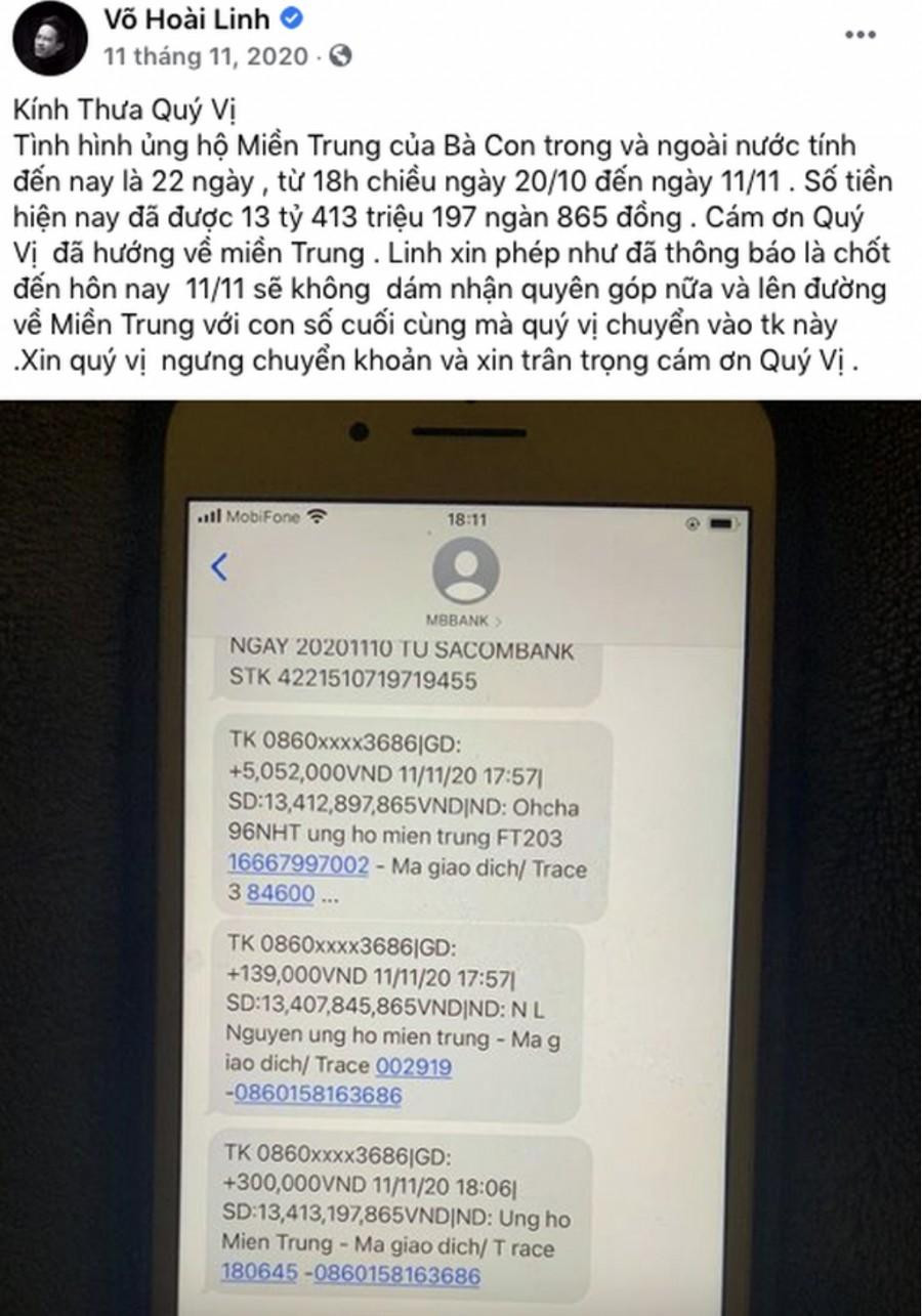 Nghệ sĩ Hoài Linh &quot;chốt sổ&quot; tiền từ thiện từ tháng 11/2020.