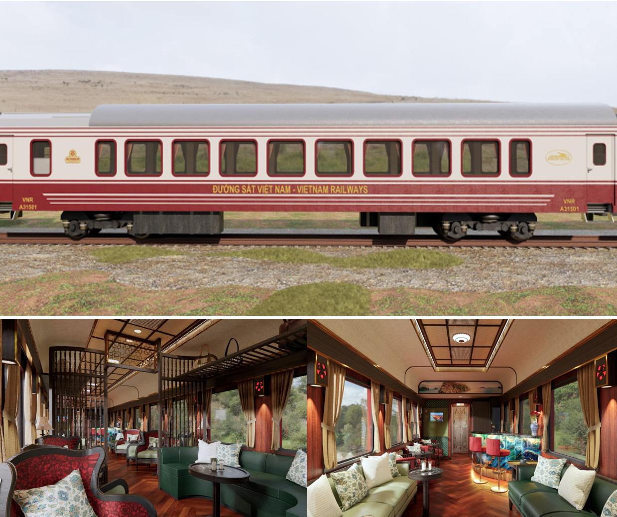 Mô phỏng thiết kế toa VIP đoàn tàu &quot;Hoa Phượng Đỏ&quot; dự kiến đưa vào sử dụng tháng 5.