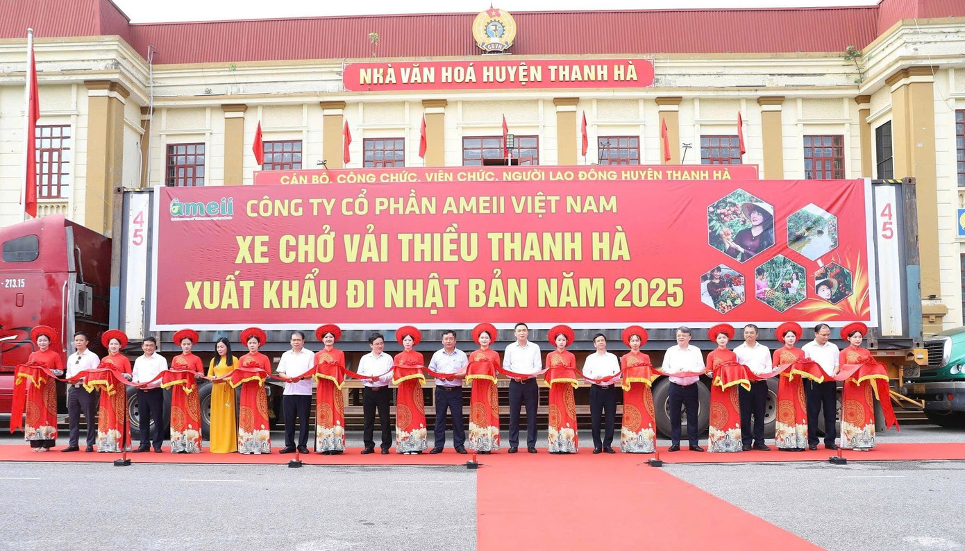 Container chở vải thiều Thanh Hà xuất khẩu đi Nhật Bản.