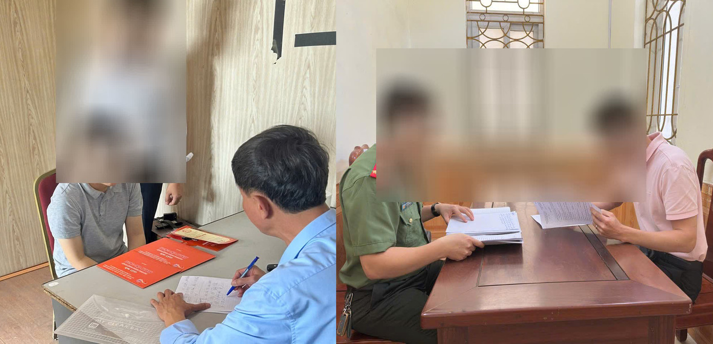 Lực lượng chức năng làm việc với 2 đối tượng rao bán giấy mời dự các sự kiện kỷ niệm 70 năm Ngày Giải phóng Hải Phòng.