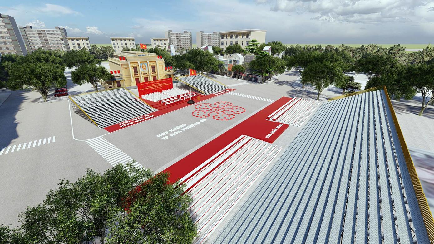 Mô phỏng sơ đồ di chuyển của các khối duyệt đội ngũ và diễu hành quần chúng tại Quảng trường Nhà hát Hải Phòng. Mô phỏng sơ đồ di chuyển của các khối duyệt đội ngũ và diễu hành quần chúng tại Quảng trường Nhà hát Hải Phòng.