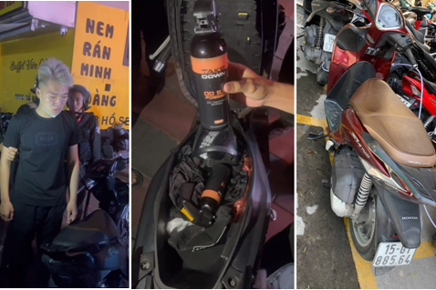 Cảnh sát thu giữ 4 bình xịt hơi cay trong cốp xe của một đối tượng.