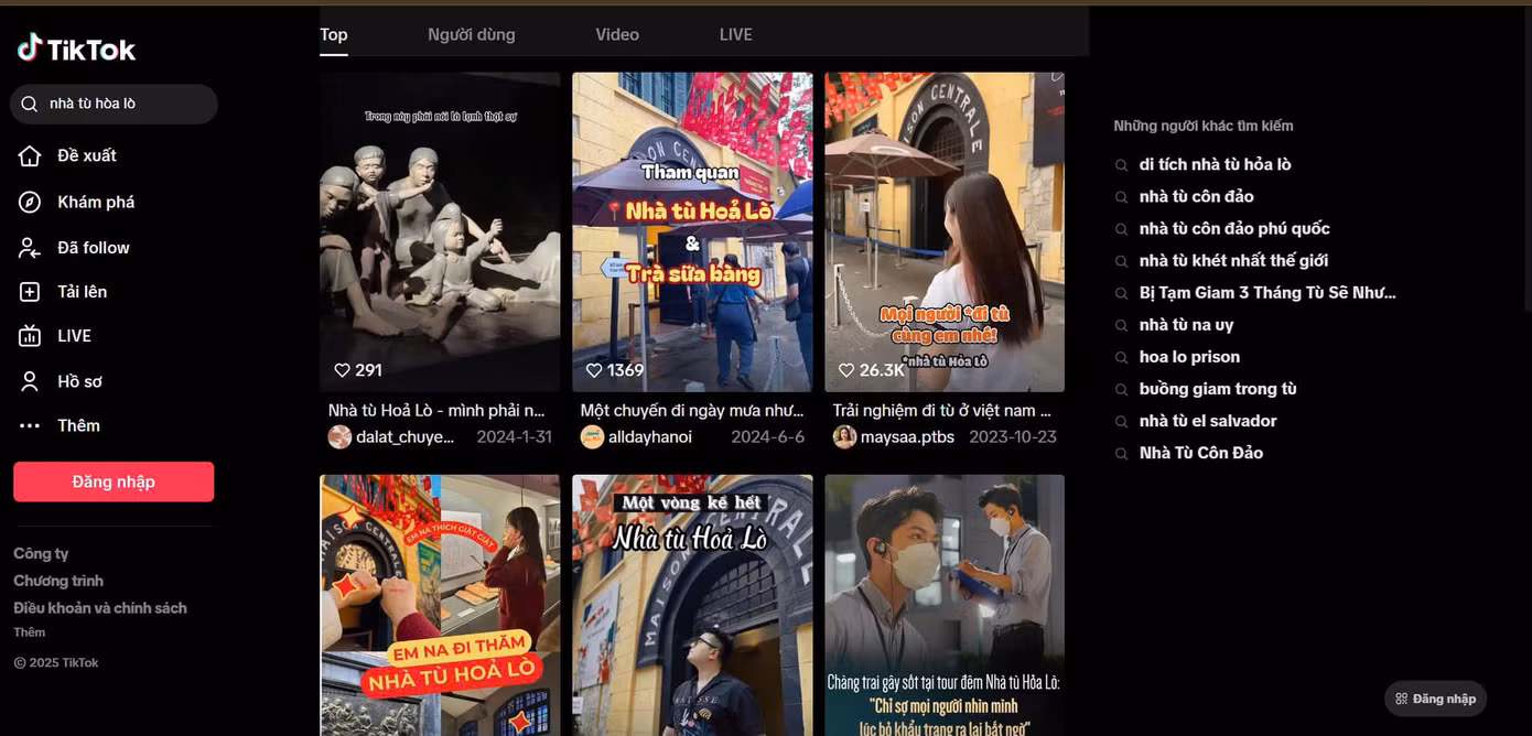 Một số video TikTok chia sẻ trải nghiệm tại Di tích Nhà tù Hỏa Lò thu hút hàng nghìn lượt xem.