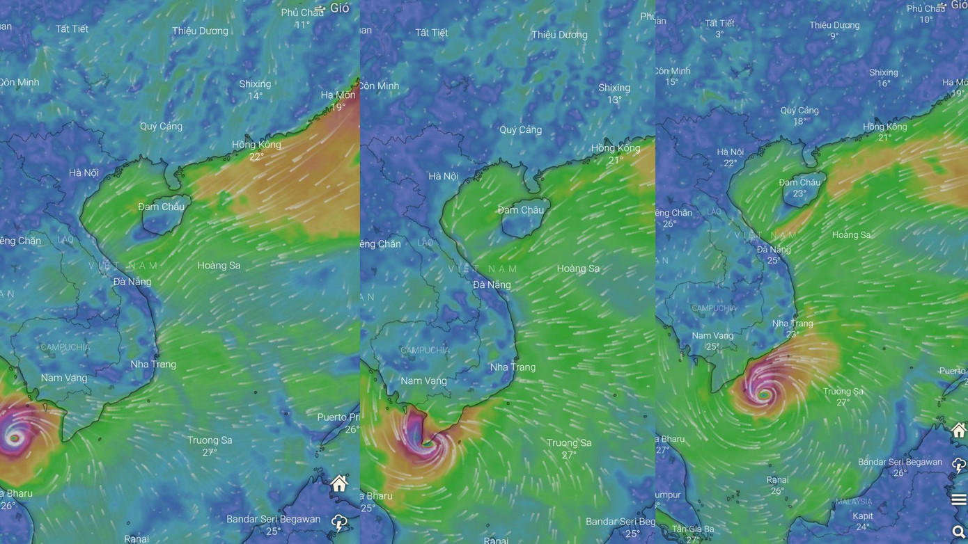Dự báo hướng di chuyển của bão trên một ứng dụng thời tiết. (Ảnh chụp màn hình)