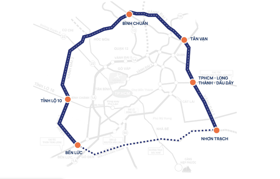 Sơ đồ tuyến Vành đai 3 TPHCM. Đồ họa: Linh Anh