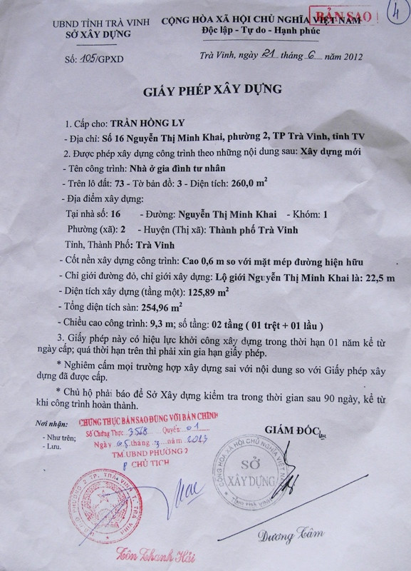 Và giấy phép xây dựng ngôi nhà số 16 Nguyễn Thị Minh Khai được sở xây dựng cấp phép