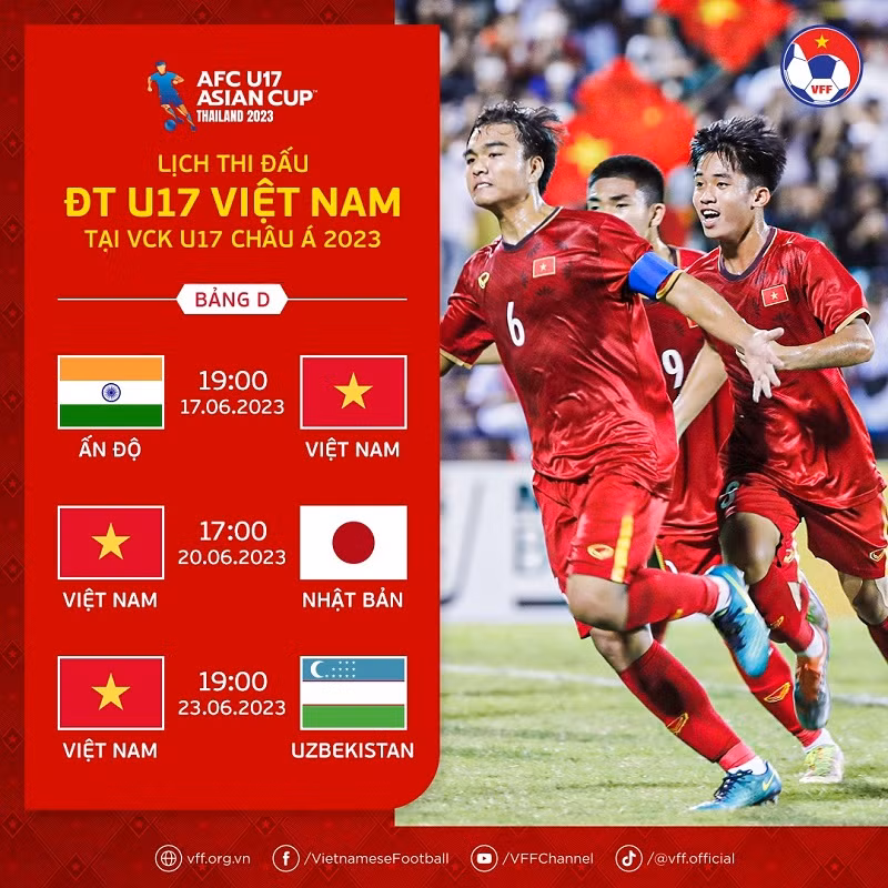 Lịch thi đấu của U17 Việt Nam tại VCK U17 châu Á 2023.