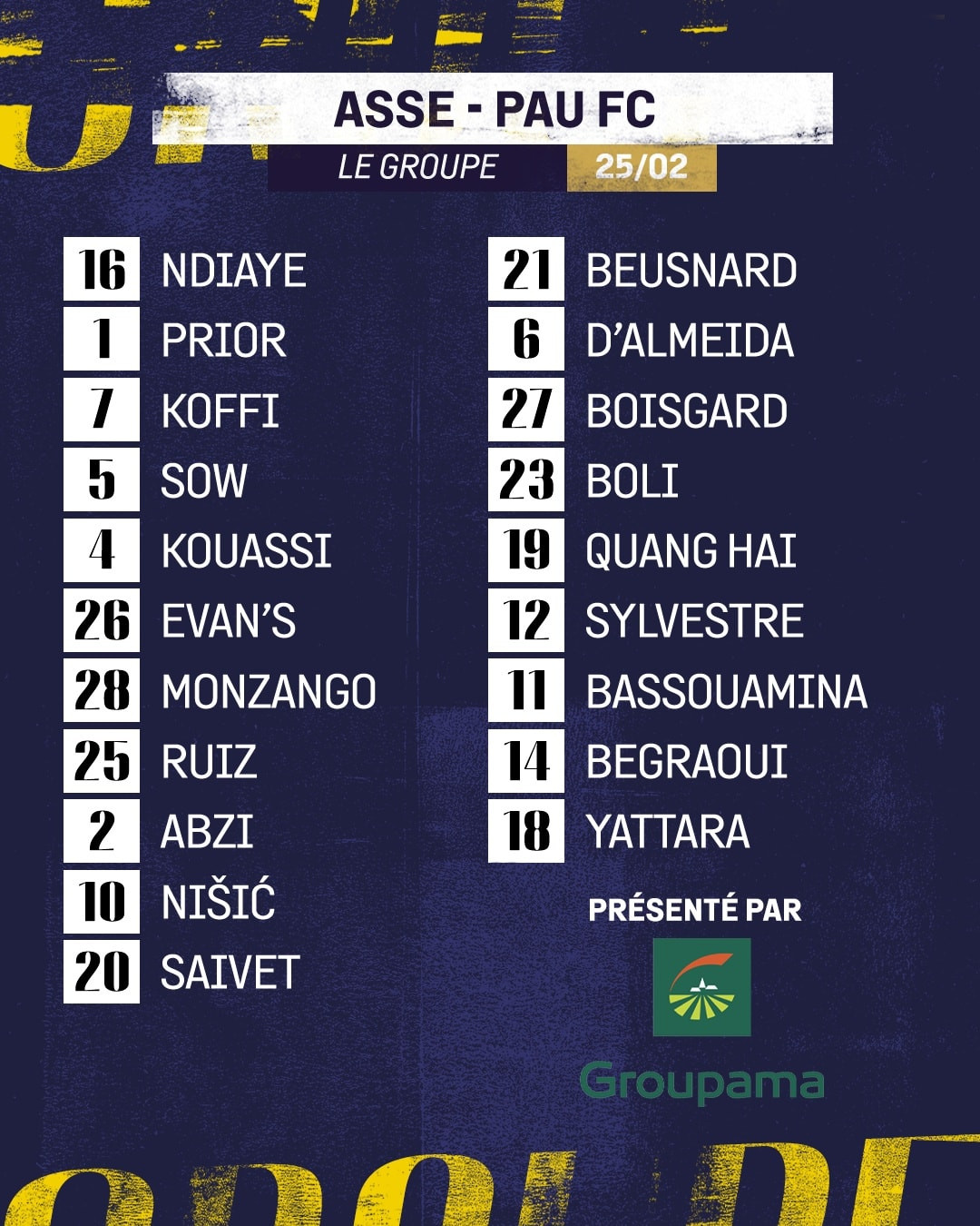 Danh sách đăng ký thi đấu của Pau FC trước Saint-Etienne Danh sách đăng ký thi đấu của Pau FC trước Saint-Etienne