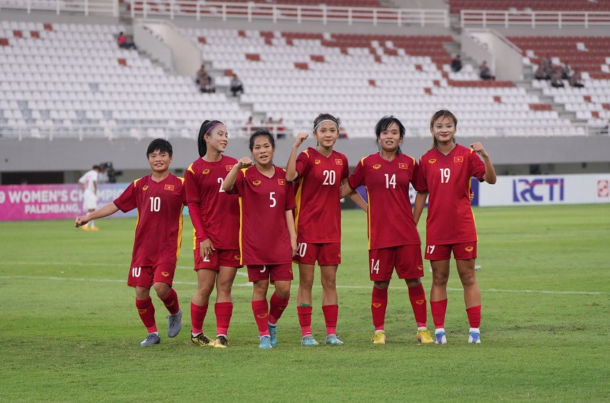 U19 nữ Việt Nam ăn mừng bàn thắng trong hiệp phụ. Ảnh: VFF U19 nữ Việt Nam ăn mừng bàn thắng trong hiệp phụ. Ảnh: VFF