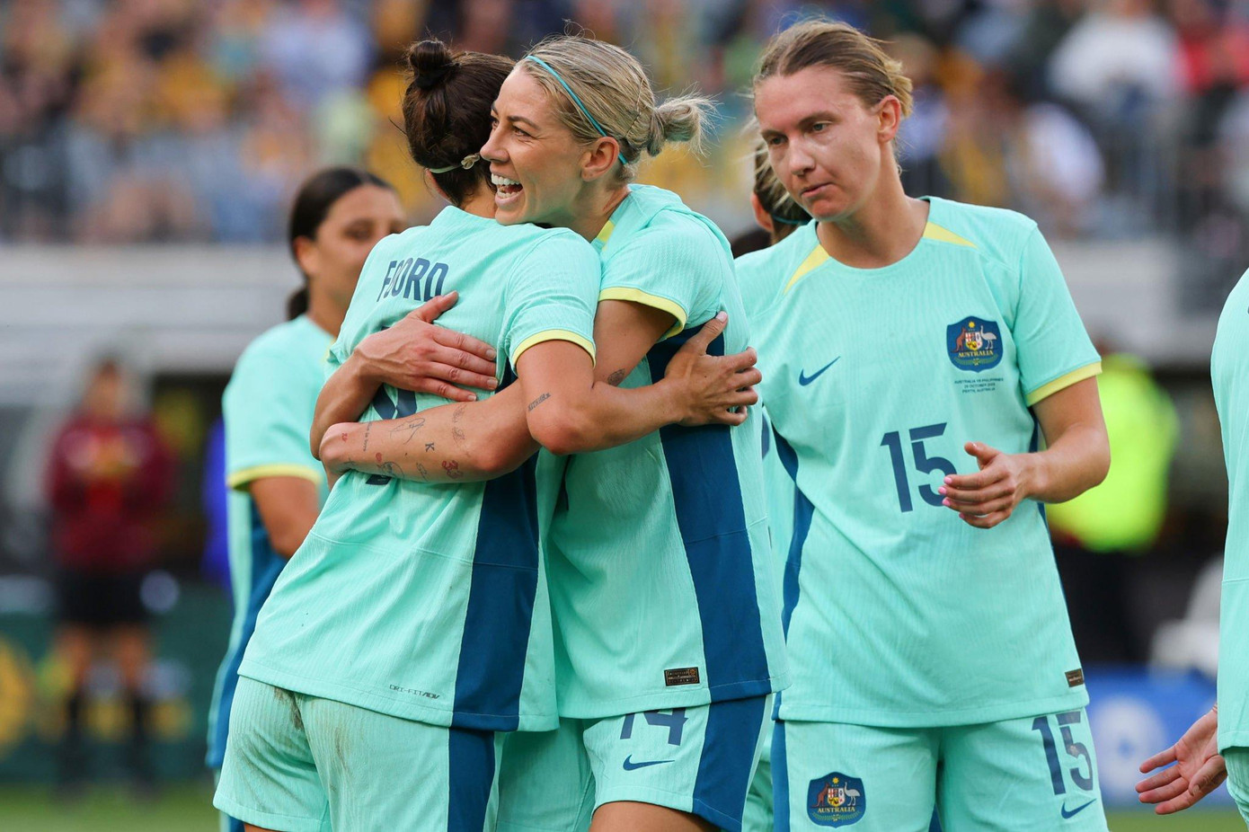 Tuyển nữ Australia ăn mừng bàn thắng Tuyển nữ Australia ăn mừng bàn thắng