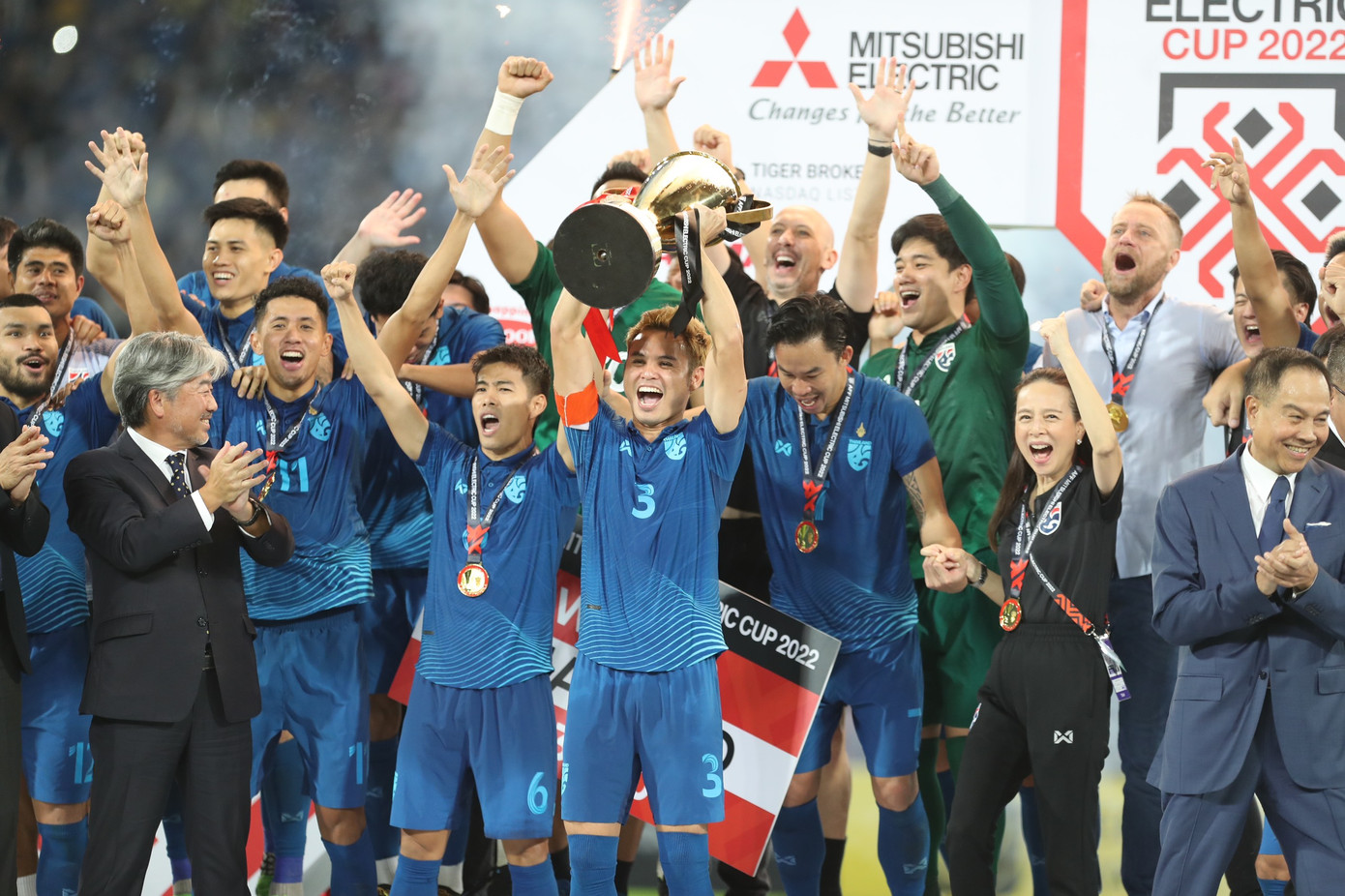 Thái Lan ăn mừng chức vô địch AFF Cup 2022 vừa qua. Ảnh: Hữu Phạm