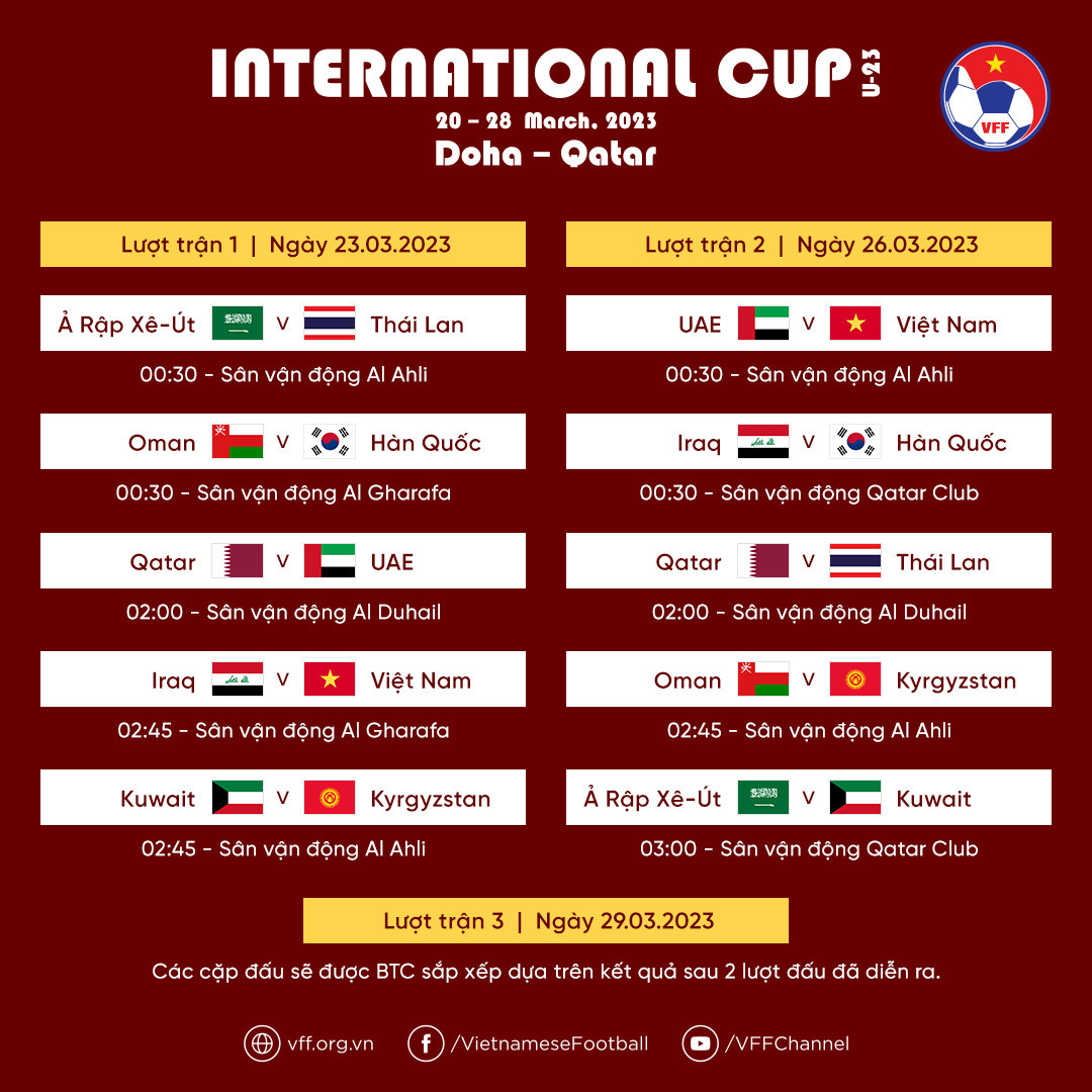 Lịch thi đấu Doha Cup 2023. Ảnh: VFF Lịch thi đấu Doha Cup 2023. Ảnh: VFF