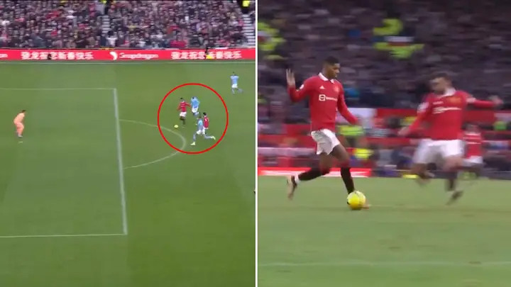 Rashford việt vị nhưng không chạm chân vào bóng
