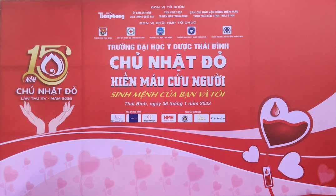 Chương trình Chủ nhật Đỏ lần thứ XV năm 2023 tại điểm trường Đại học Y Dược Thái Bình được diễn ra từ 7h30 sáng và kết thúc vào 17h00 cùng ngày, số lượng máu tiếp nhận đạt 700 đơn vị máu.
