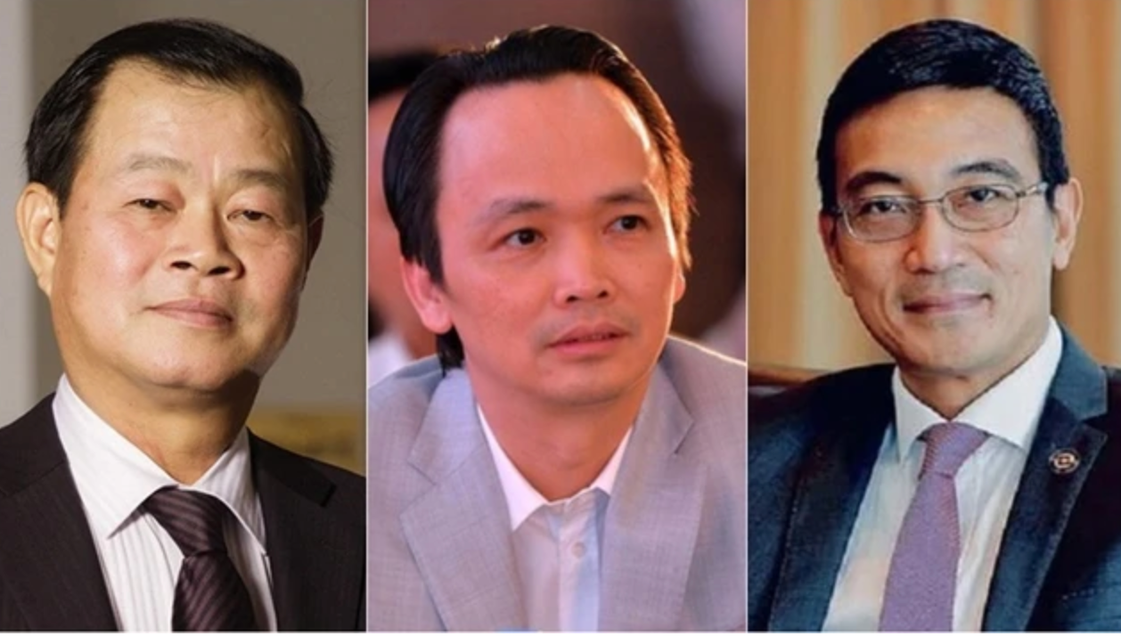 Từ trái qua: Bị can Trần Đắc Sinh, Trịnh Văn Quyết, Lê Hải Trà. Từ trái qua: Bị can Trần Đắc Sinh, Trịnh Văn Quyết, Lê Hải Trà.