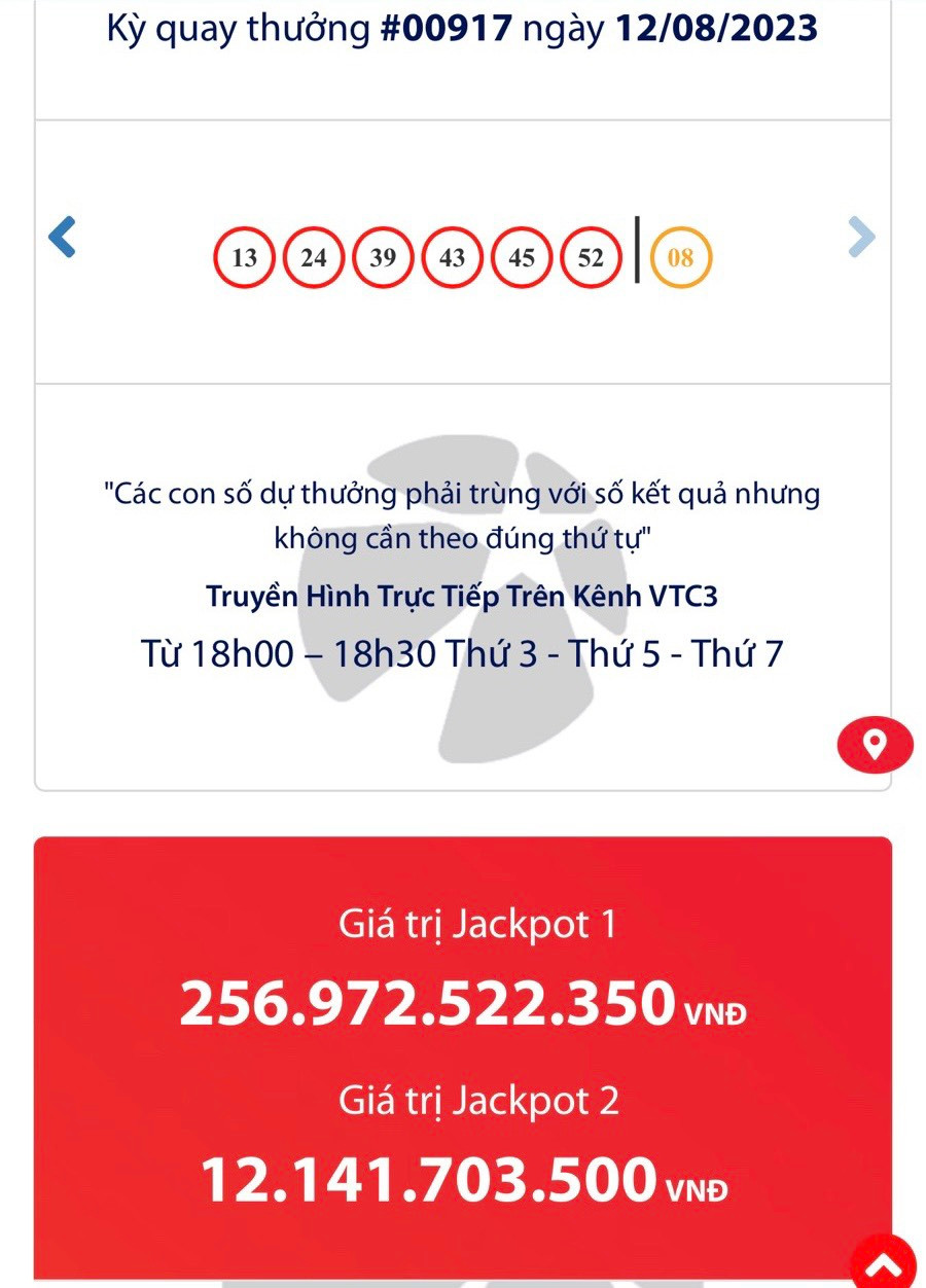 Tấm vé số may mắn trúng giải Jackpot hơn 250 tỷ đồng.