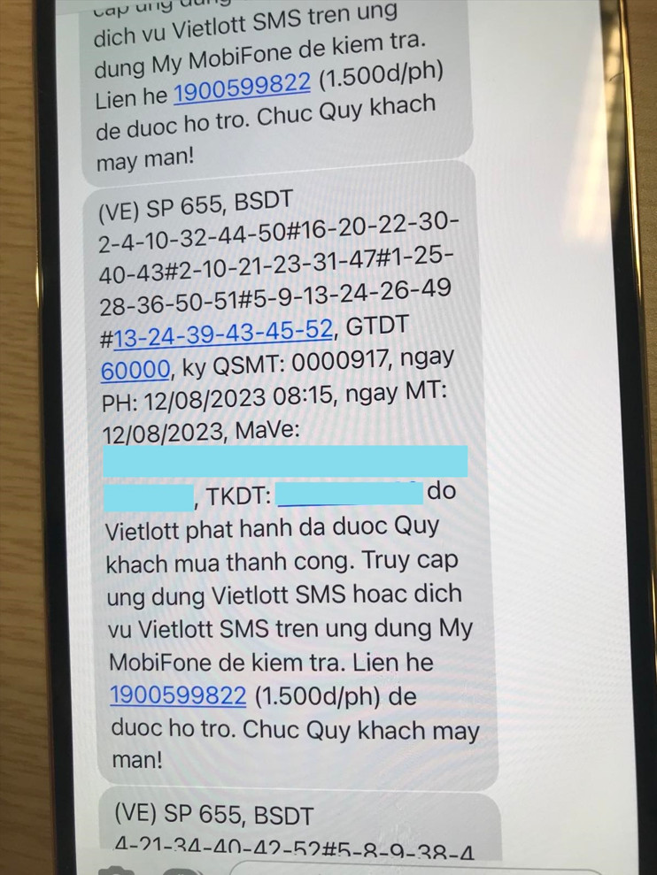 Vé Vietlott may mắn được ông H mua qua ứng dụng Vietlott SMS.