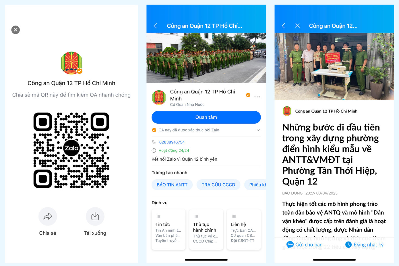Trang Zalo Công an quận 12 đã trở thành kênh tương tác tin cậy của người dân Trang Zalo Công an quận 12 đã trở thành kênh tương tác tin cậy của người dân