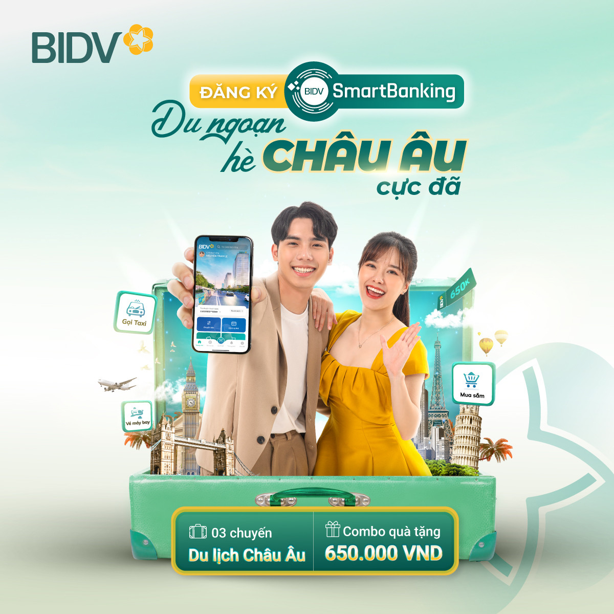 Đăng ký BIDV SmartBanking ngay để có cơ hội du lịch Châu Âu