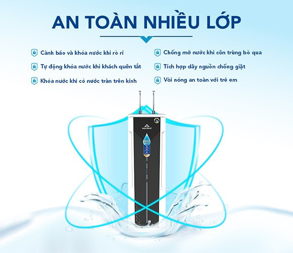 Nhờ có tính năng cảm biến, máy lọc dễ phát hiện, ngăn chặn các tình huống tràn hoặc rò rỉ nước