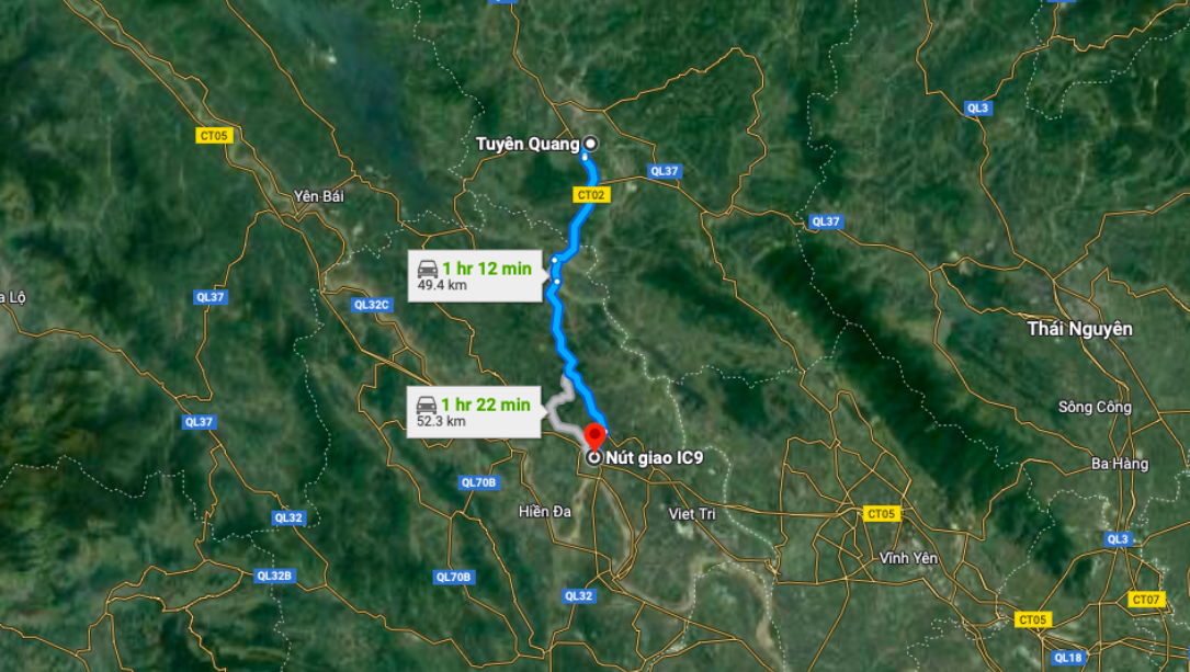 Tuyến đường cao tốc Tuyên Quang - Phú Thọ. Nguồn ảnh: Google Maps