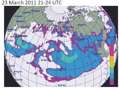 Vùng Đông Nam Á: Đám mây phóng xạ trong các ngày 23-3.