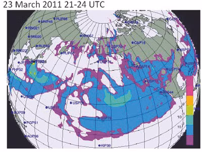 Vùng Đông Nam Á: Đám mây phóng xạ trong các ngày 23-3.