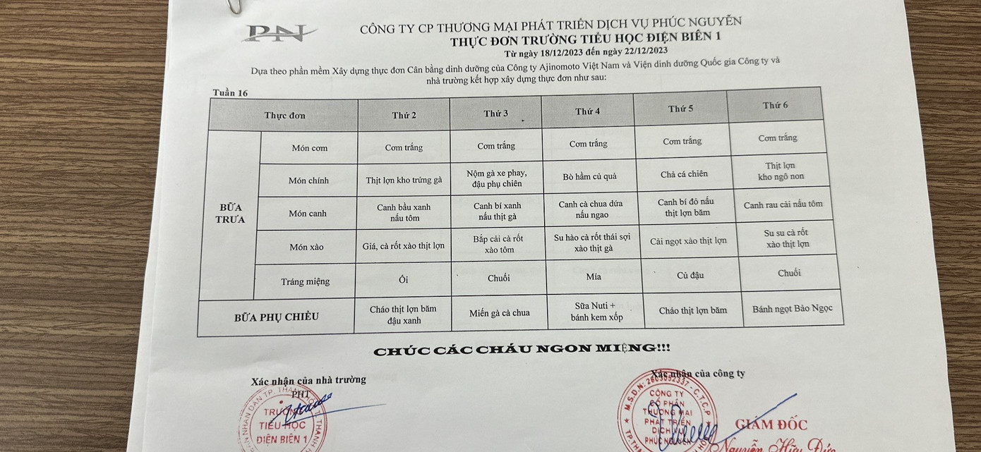 Thực đơn theo công bố của Công ty cổ phần thương mại phát triển dịch vụ Phúc Nguyễn Thực đơn theo công bố của Công ty cổ phần thương mại phát triển dịch vụ Phúc Nguyễn
