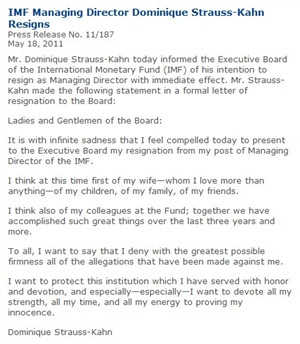 Thư từ chức của ông