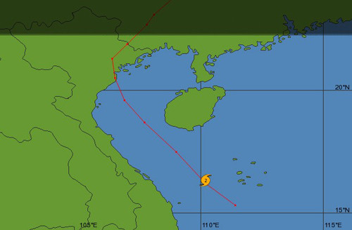Ảnh dự báo lức 7h sáng nay 10/11 từ Weather Underground. Hiện Weather Underground gọi là bão lớn (Typhoon Haiyan) thay vì siêu bão (Super Typhoon Haiyan) như trước